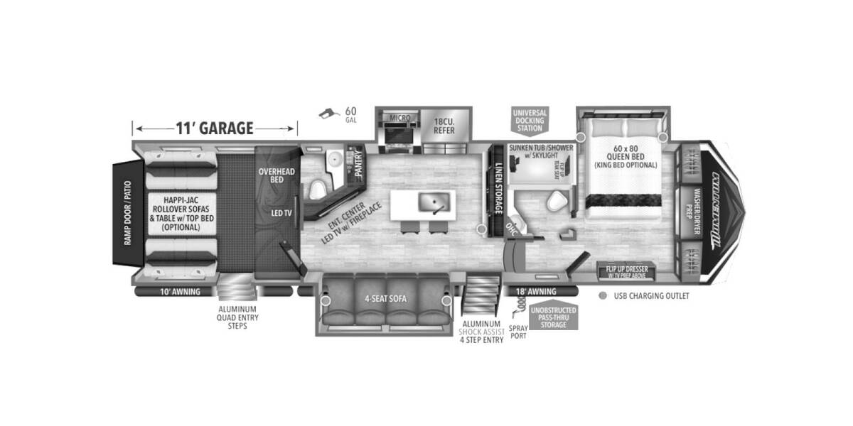 2023 Grand Design Momentum M-Class Toy Hauler 351MS Fifth Wheel at Grand Design - Greeneway RV STOCK# 10805 Floor plan Layout Photo